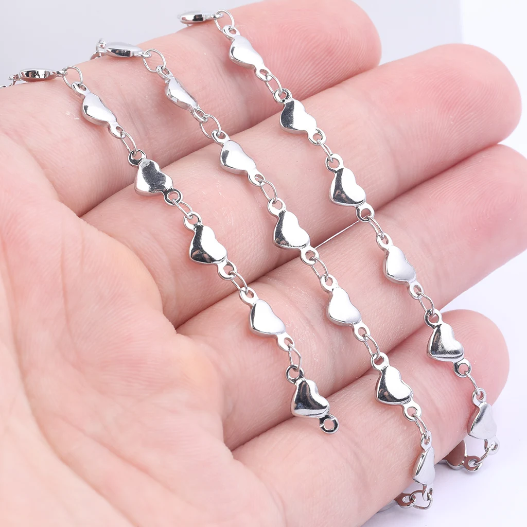 

2 Meters Stainless Steel Heart Charm Jewelry Chains For Necklace Bracelets Making Diy Findings