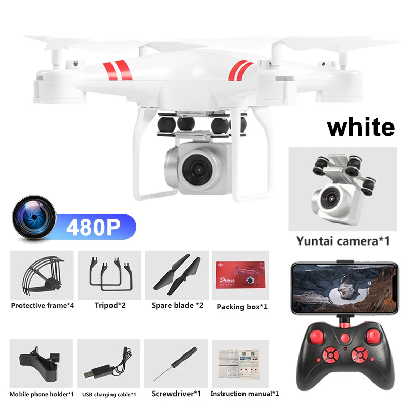 KY101D Радиоуправляемый Дрон 4K HD камера Wifi FPV Квадрокоптер с высокой фиксацией четырехосный анти-встряхивание самолет с ДУ вертолет селфи Дрон игрушки для детей - Цвет: White 480P