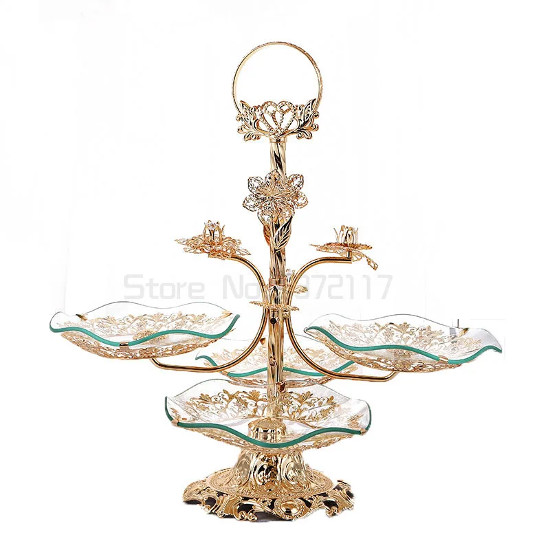 

Luxury creative home living room hotel coffee table crystal fruit bowl tempered glass multilayer European fruit bowl