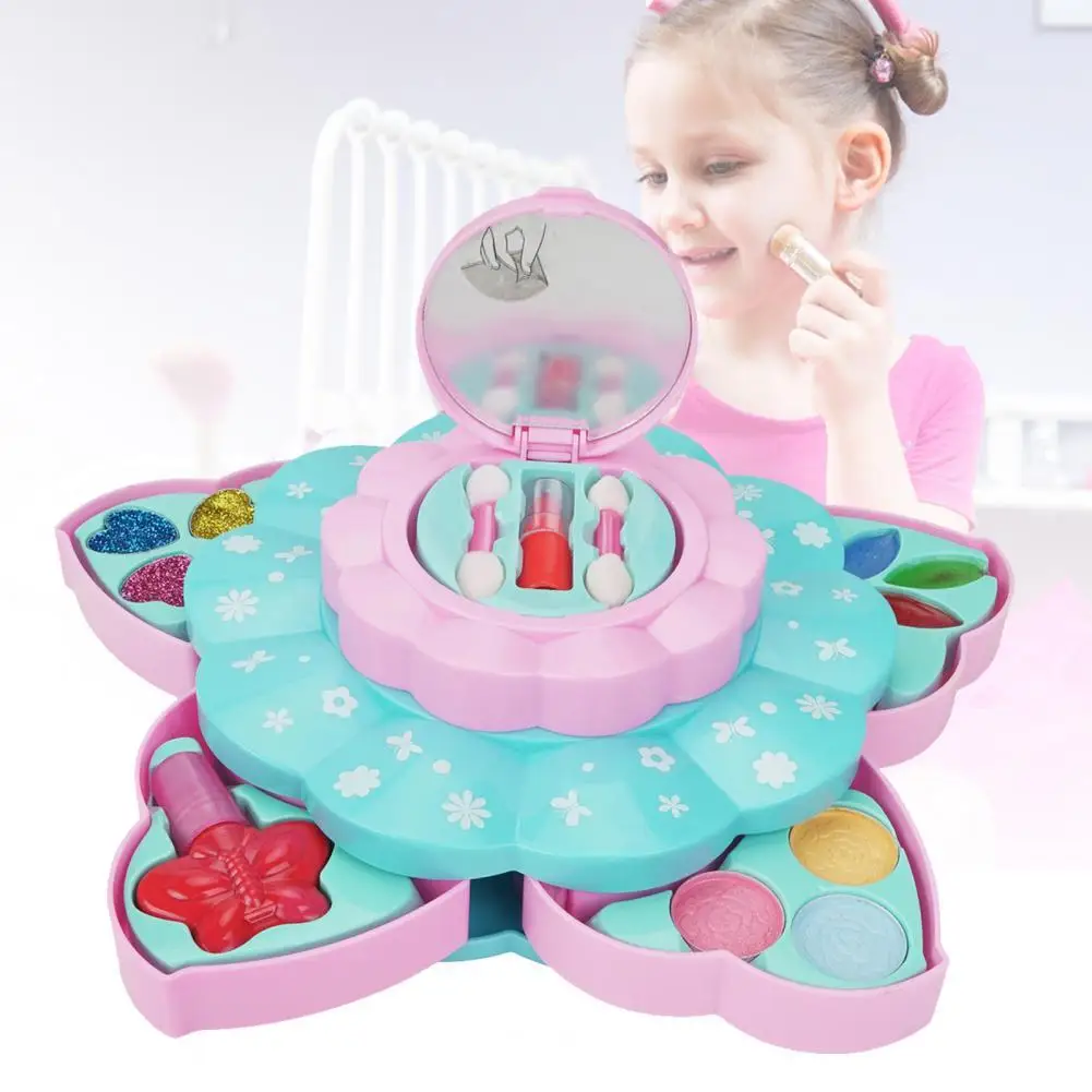Washable Pretend Play Toy Children Girls Beauty Makeup Set Cosmetics Tool Box