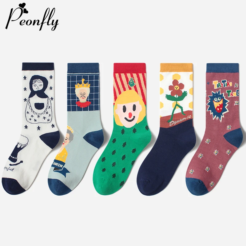 Мужские носки PEONFLY в стиле Харадзюку забавные с рисунками из мультфильмов
