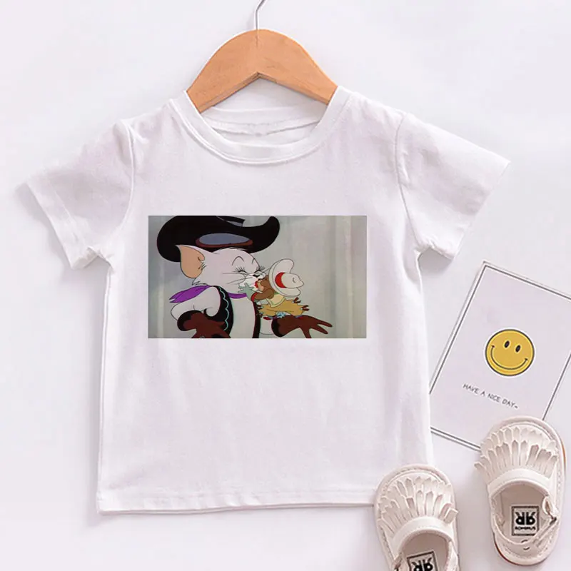 

Summer Fashion Cartoon T-shirt Printing Cat Mouse Baby Boy T Shirt Harajuku T-shirt Casual Kids T Shirt Round Neck Girl T Shirt