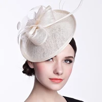 hemp lace printed pattern fashion feather pole headdress ivory fashion headband banquet wedding hat lolita hat wholesale