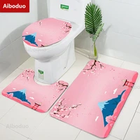 aiboduo mount fuji home decoration contour non slip 3pcsset pink cute toilet lid cover set bat mat bathroom rug bathroom carpet