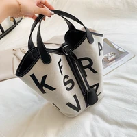 letter printed womens small luxury versatile texture canvas bucket 2022 popular fashion shopping niche designer brand handbag