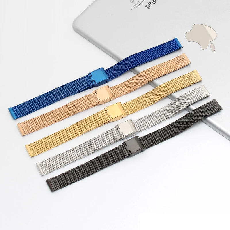 High Quality Universal Stainless Steel Metal Slim Watchband 8mm 10mm 12mm 14mm 16mm 18mm 20mm 22mm 24mm  Strap Milanese Bracelet