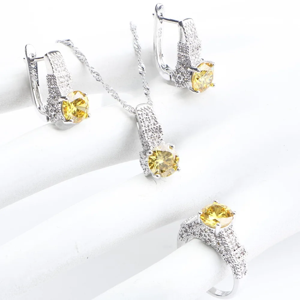 Женский комплект украшений из серебра 925 пробы серьги с желтым кубическим