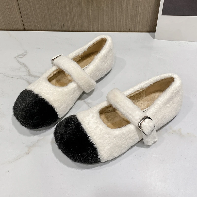 

2021 Plush Shoes Women Outer Wear Autumn and Winter New Style Korean Plush Color Matching Peas Shoes Women's Shoes