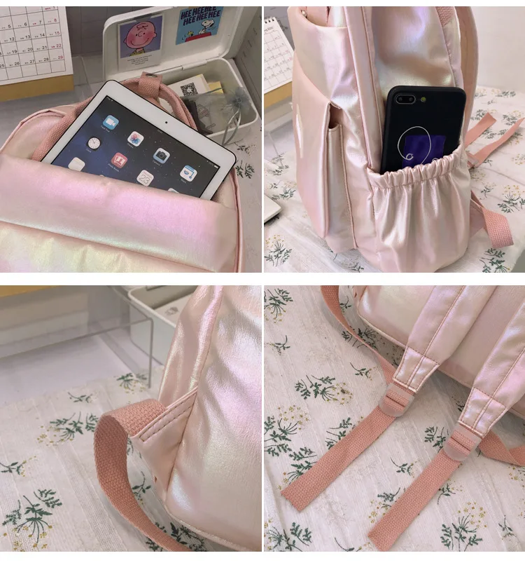 

Women's 2020 New Korean Fashion Laminated Oxford Fabric Backpack Fashion Colorful Laser Multifunctional Student School Bags