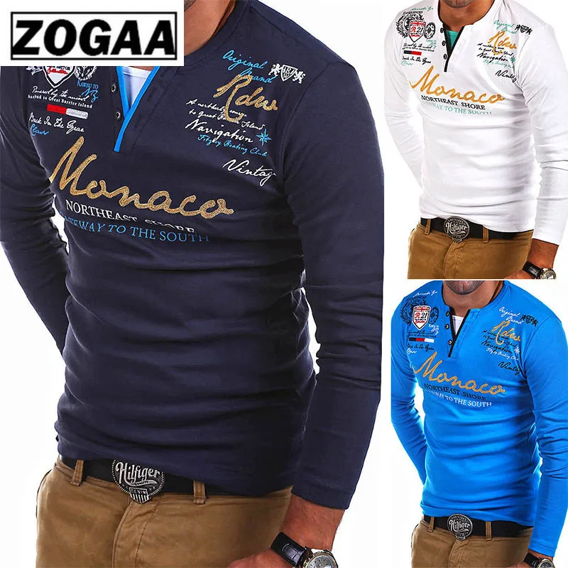 ZOGAA 2018 Новая модная мужская футболка с длинным рукавом тонкая Однотонная в