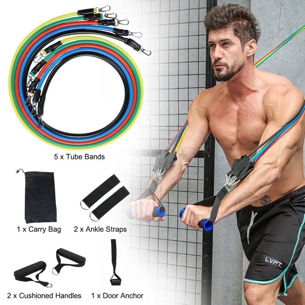 11 Pcs/Set Latex Resistance Bands Crossfit Training Exercise Yoga Tubes Pull Rope Rubber Expander Elastic Fitness with Bag | Дом и сад