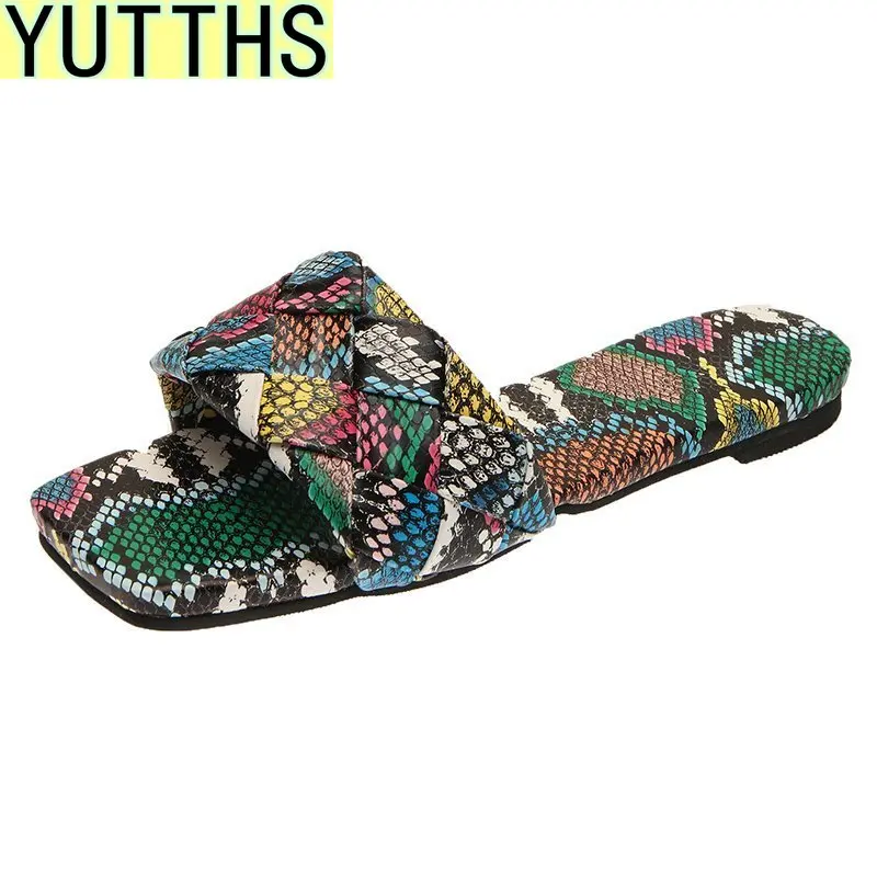 

Женские шлепанцы с леопардовым принтом, летние шлепанцы из искусственной кожи на платформе с открытым носком, повседневные шлепанцы на пло...