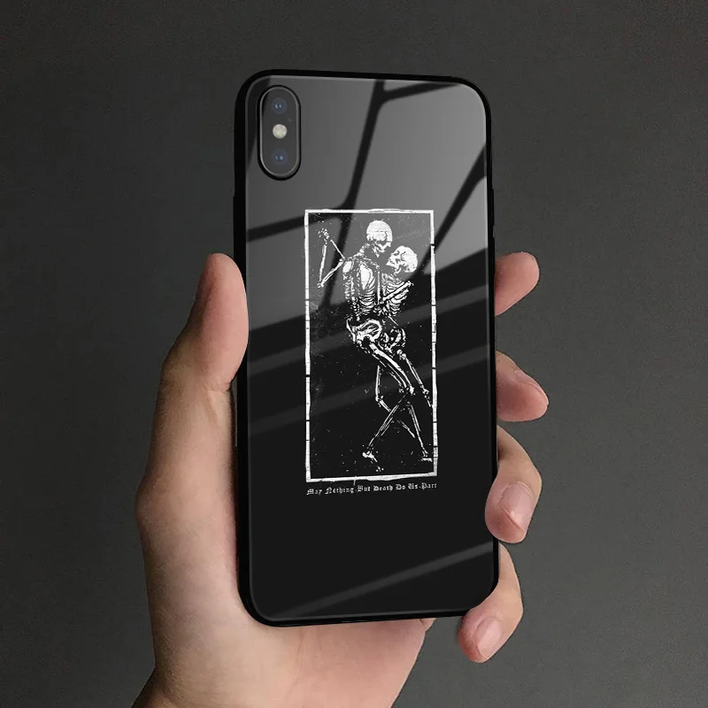 Эстетичный черный скелет мягкий силиконовый стеклянный чехол для телефона Apple