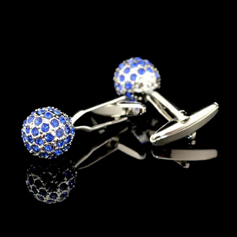 Запонки для жениха мужские французские темно фиолетовые синие Кристальные