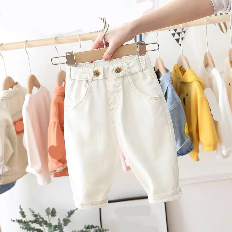 Джинсы Детские демисезонные на пуговицах белые синие | Детская одежда и обувь