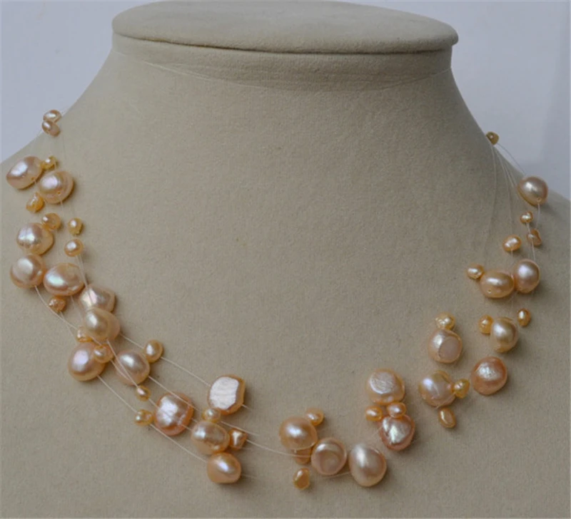 

HABITOO 5 Rows 4-8mm Natural Pink Baroque Freshwater Pearl Necklace Simple Design Elegant Jewelry Wedding Wear For Women