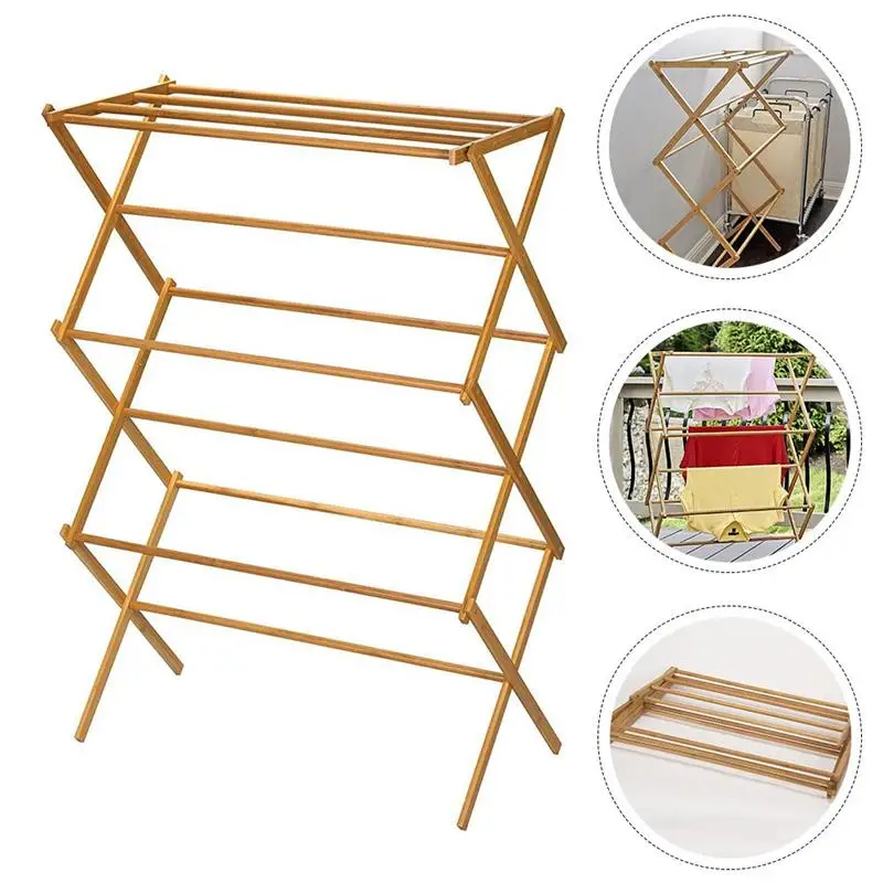 

1Pc Practical Household Clotheshorse Towel Rack Folding Bamboo Rack Floor Folding Clothes Rack (Chocolate)