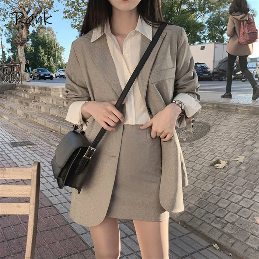 

2020 Retro Solid Blazer Set Single-breasted Jacket & Pencil Skirt 2 Pieces Skirt Suit Female Office Ladies Blazer Suit Elegant