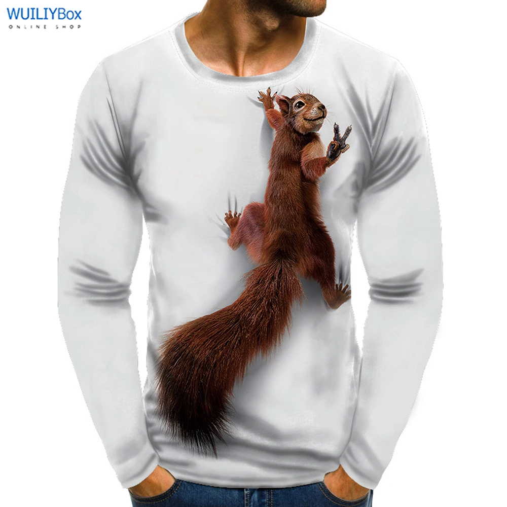 Футболка с 3d-рисунком белки для мужчин и женщин длинные футболки длинным рукавом