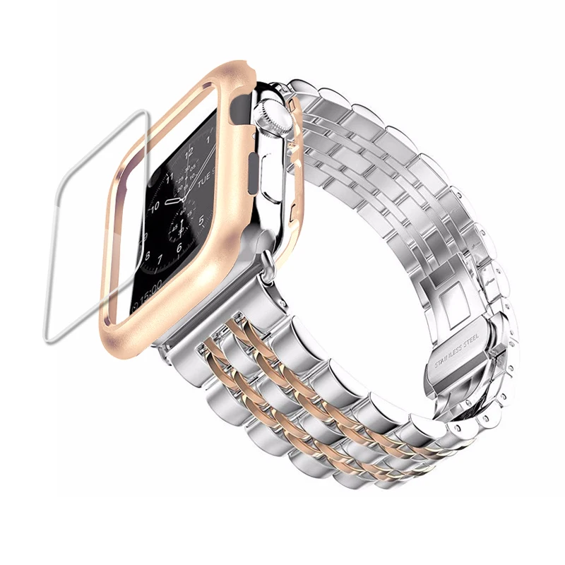 

case+Strap For Apple Watch band 42mm 38mm iwatch Stainless Steel pulseira Butterfly watchband apple watch band 5 4 3 se 6