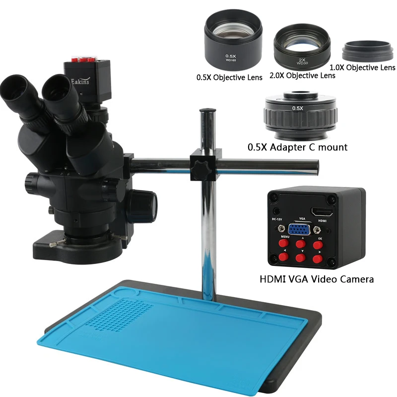 Industrial 3.5X 7X 45X 90X Simul-Focal Trinocular Stereo Microscope 1080P VGA HDMI Video Camera For Phone PCB Soldering Repair |