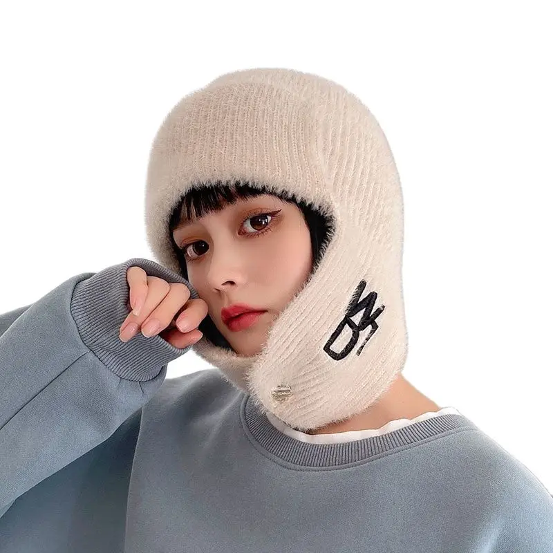 

Women Winter Hat Knitted Woolen Warm Hats For Outdoor Cycling Lei Feng Hat Thickened Ear Cap Cold And Windproof Caps