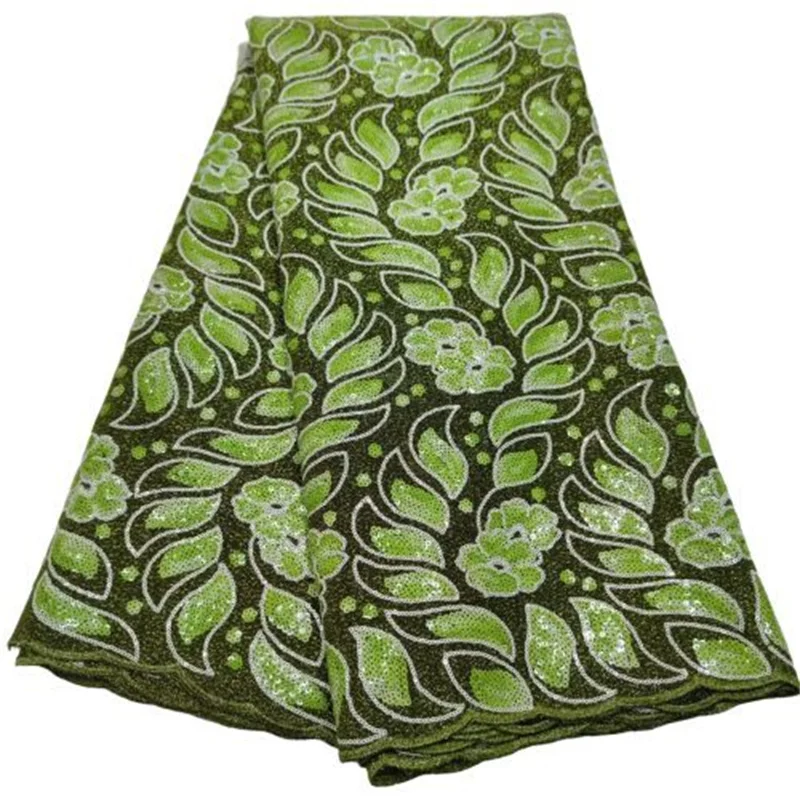 

Green 2022 African Velvet Lace Fabric High Quality Sequins Lace Embroidered French Nigerian Tulle Lace 5 Yards For Party Sewing