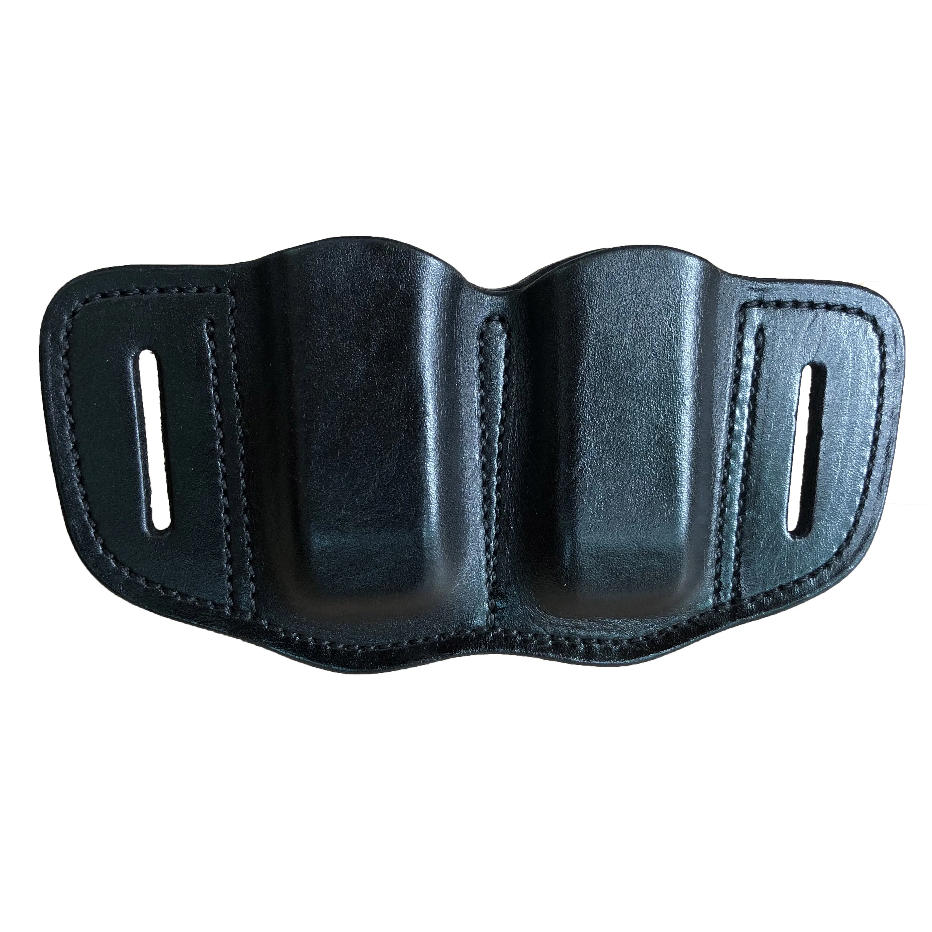 

Gun&Flower 9mm Full Grain Leather Mag Holder Outside the Waistband Open Top Double Stack for Glock Accessories