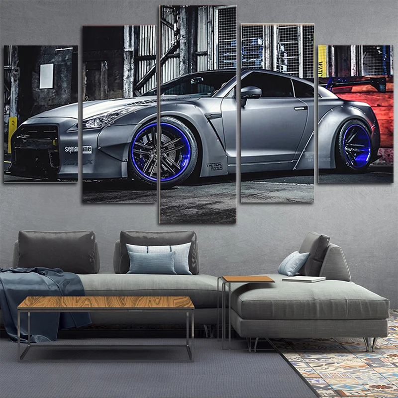 5 панелей автомобильные плакат гонки модульная Картина на холсте HD печатная