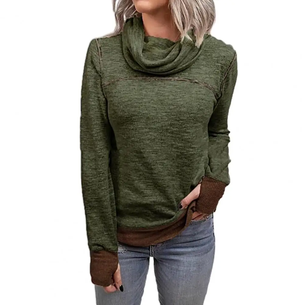 

Women Autumn Winter Patchwork Turtleneck Long Sleeve Sweatshirt Blouse Pullover Sweatshirt