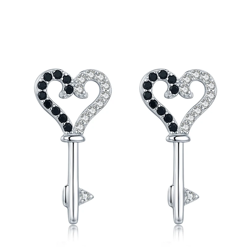 

New [Black Awn] Romantic 925 Sterling Silver Jewelry Natural Party key Stud Earrings for Women Bijoux T220