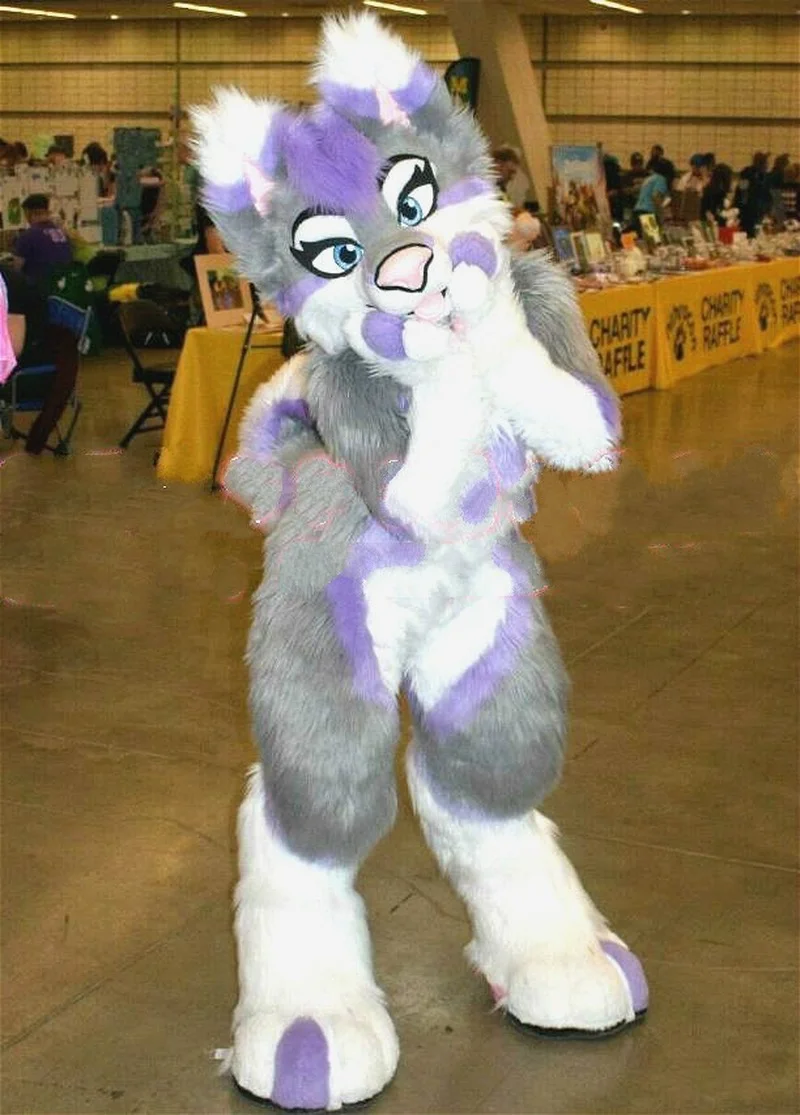 Hallween День рождения для девочек длинное меховое Лайка с серым окрасом собака Fursuit