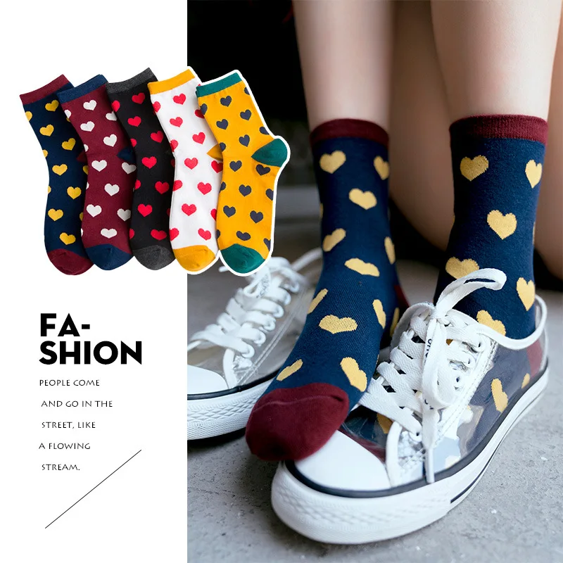 Милые рождественские носки в виде сердец женские модные стиле панк высокого