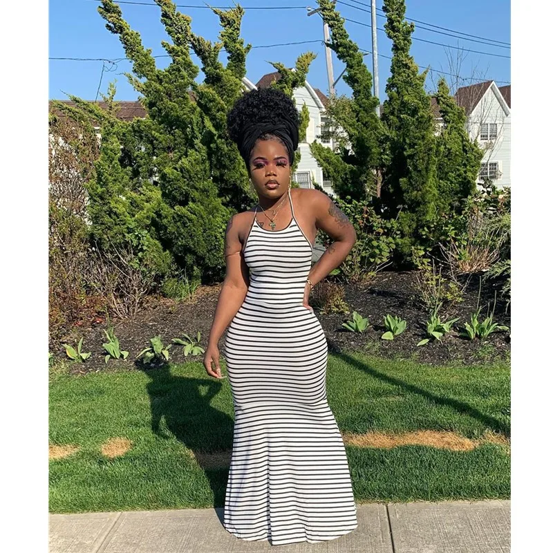 

Женское богемное платье в полоску, повседневное Бандажное длинное платье без рукавов и вечерние высокой талией, лето 2021