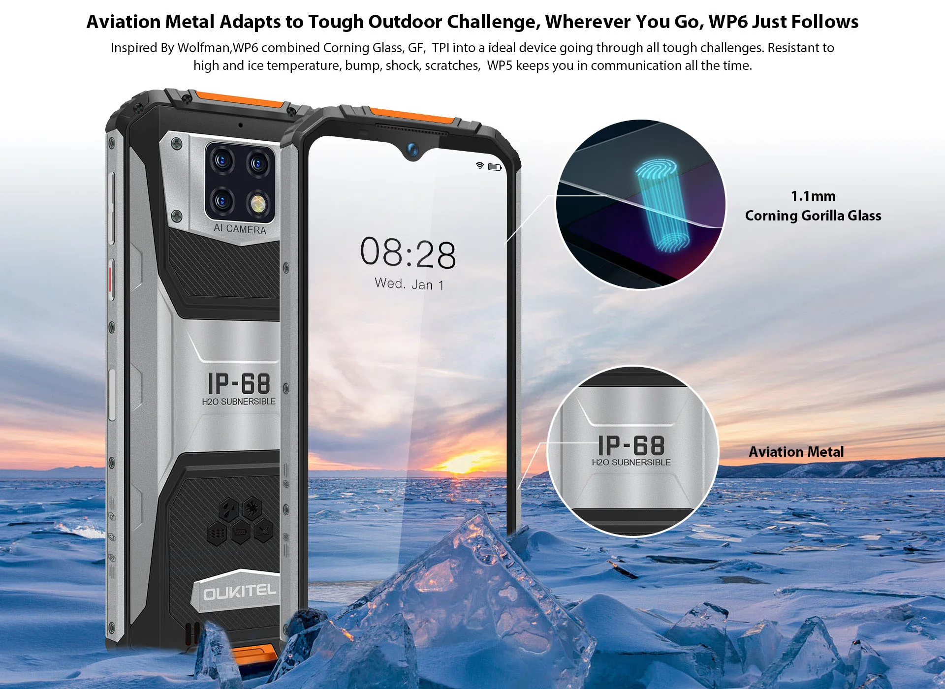 OUKITEL WP6 6.3&quot Octa Core Mobile Phone MT6771T Waterproof Dust Shock 9V/2A 10000mAh Battery 48MP Triple Camera 6GB 128GB | Мобильные