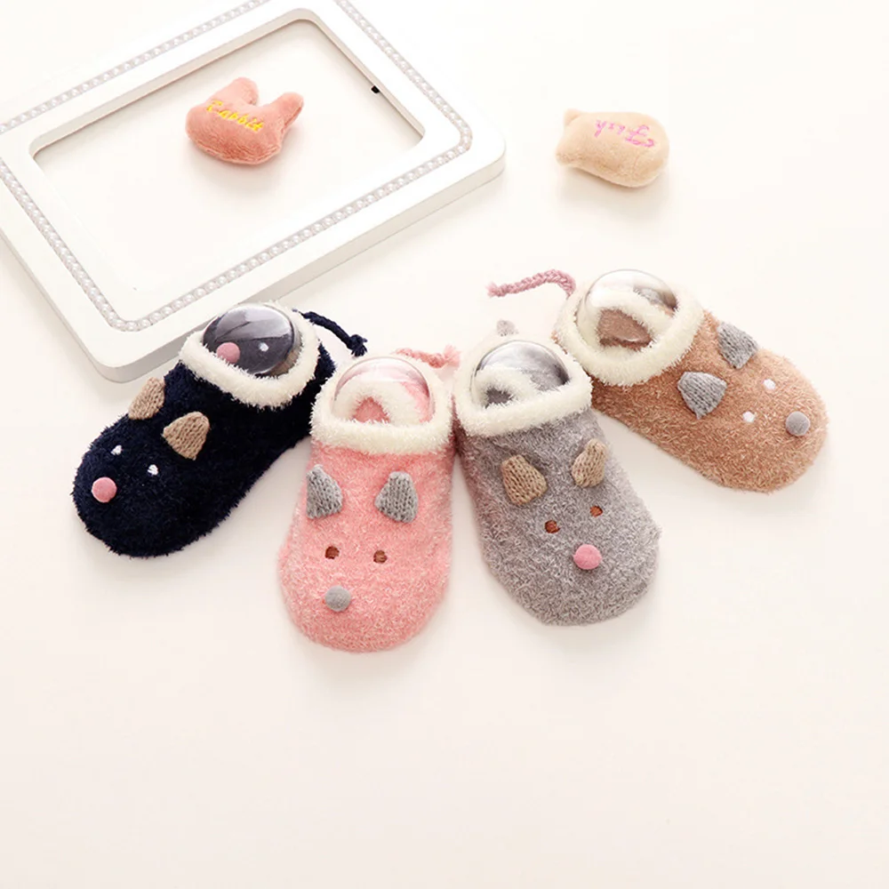 

Lovely Coral Fleece Wniter Floor Anti-slip Wear Infant Leg Warmers Non-slip Cartoon Animal Baby Socks Solid Girl Gifts