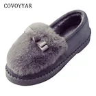 COVOYYAR2021 теплая зимняя обувь; Милые женские балетки на плоской подошве с бантом; Мягкая хлопковая обувь с мехом; Женские зимние ботильоны без застежки; WFS1021