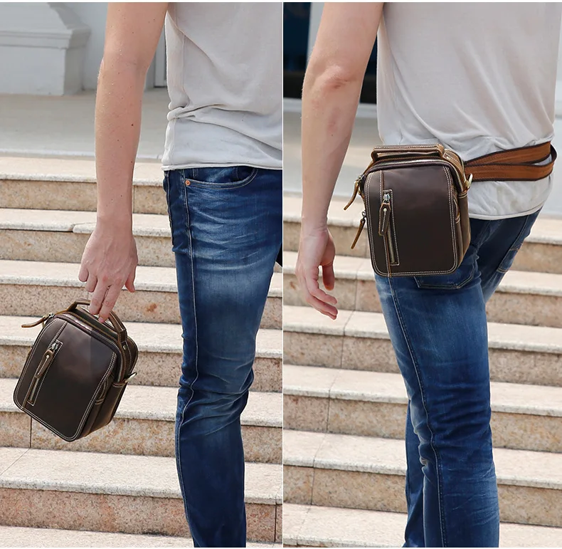 

New Fashion Mini Shoulder Bag For Men 100% Genuine Leather Crossbody Bags Man Male Leather Shoulder Bags Cell Phone Pounch