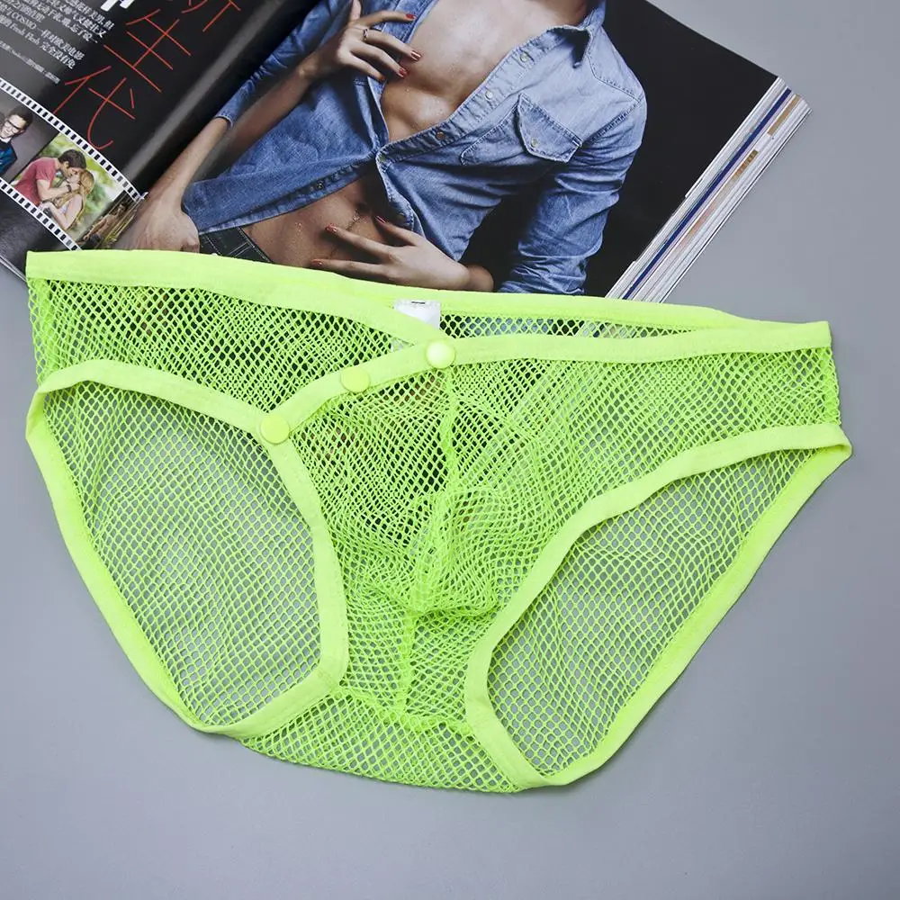 Mens Underwear Transparent Net Mesh Bikini Briefs Underwear Bulge Underpants Fashion Low Waist Brief Sexy Shorts Slip Man briefs