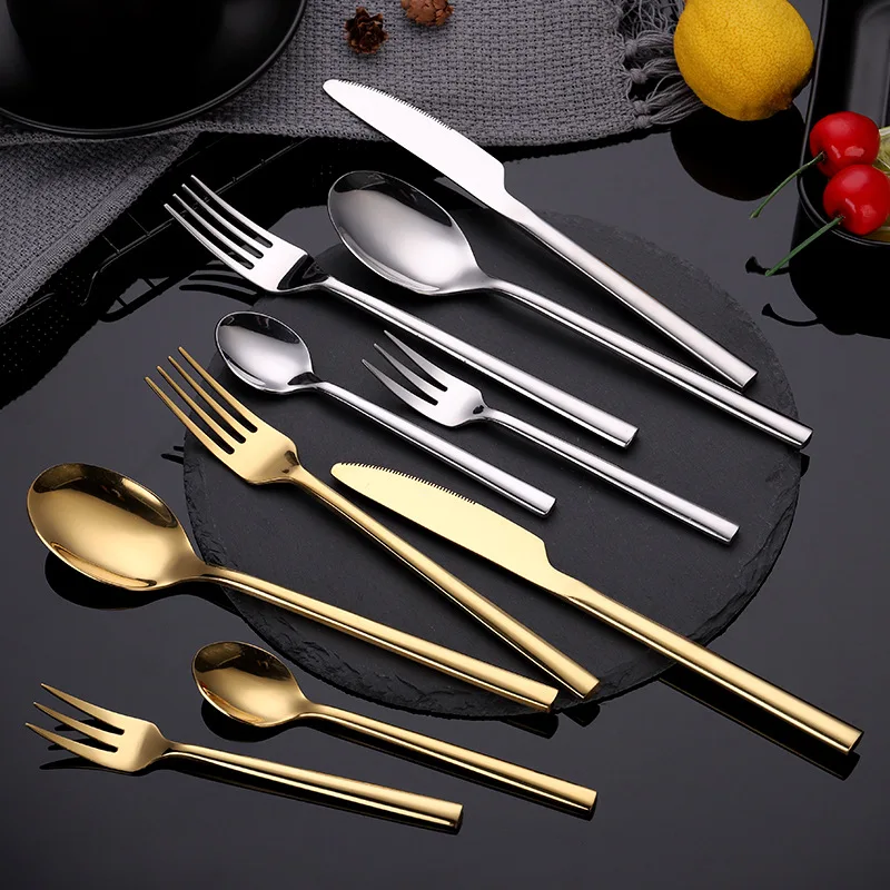 KuBac Hommi Golden Cutlery Set 18/10 stainless steel Silverware Gold Dinnerware Service For 6 Drop Shipping | Дом и сад