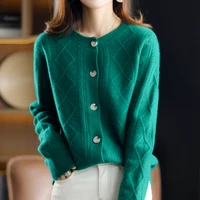 womens jacket cardigan autumn and winter new round neck korean loose pure wool thick casual knitted versatile fashion sweater