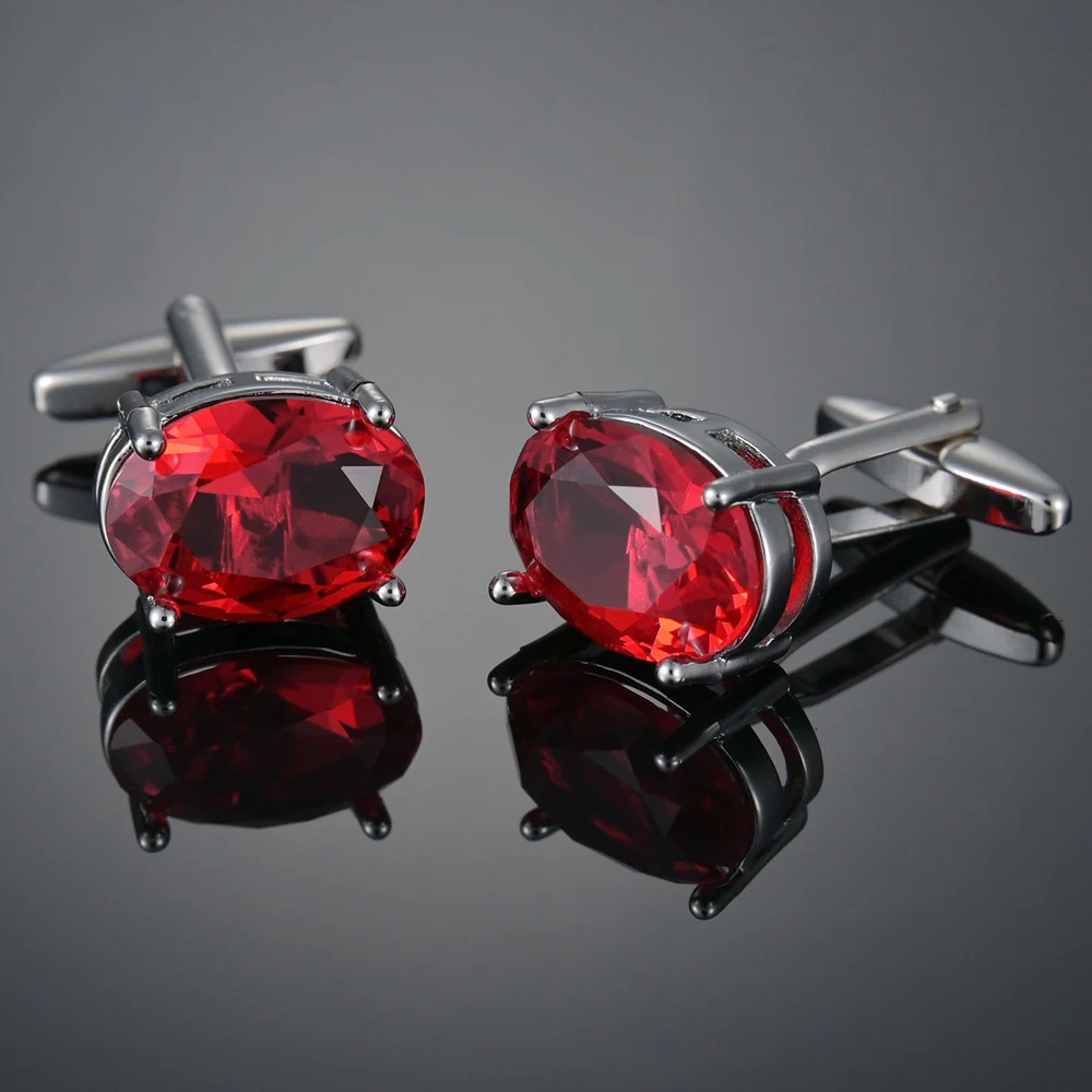 

Luxury Red Crystal Acrylic Oval Cufflinks For Mens Shirt Jewelry Geometric Cuff Link Buttons Business Banquet Botoes Punho