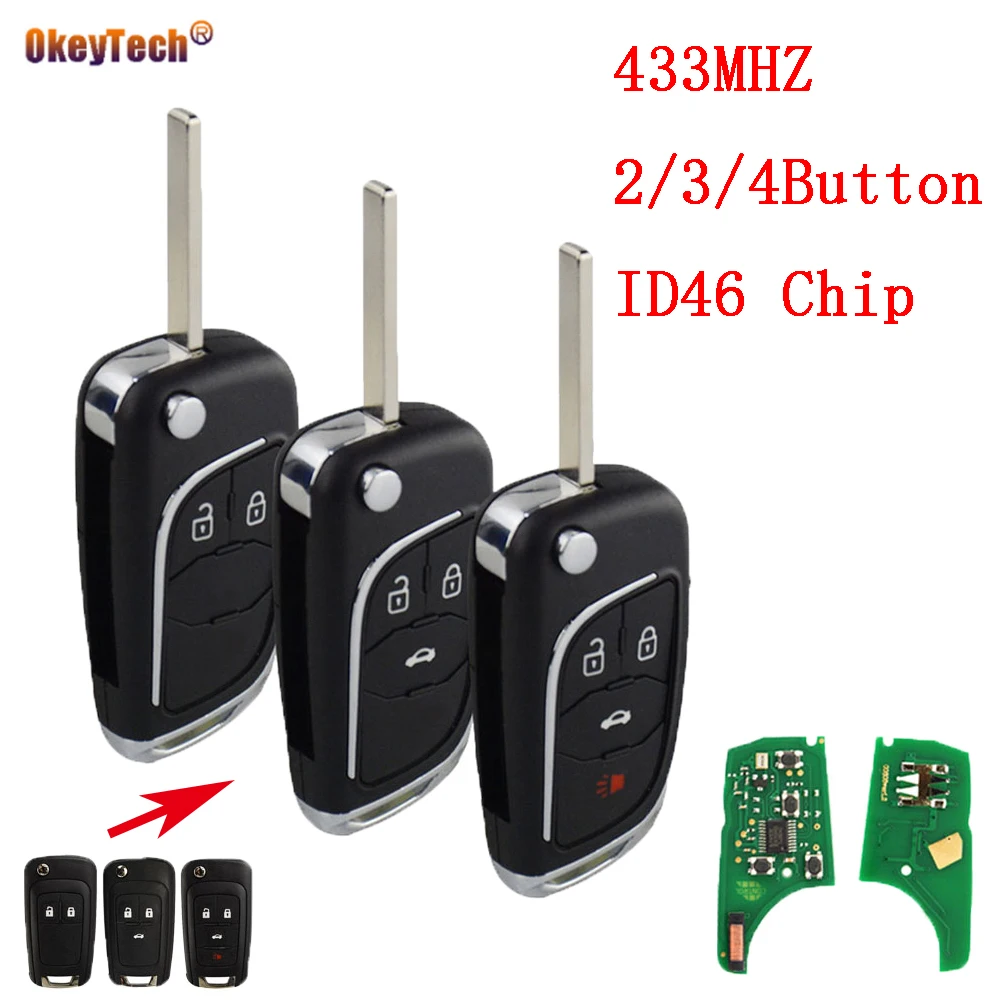 

Okeytech 433 МГц 2/3/4 кнопки модифицированный Флип складной дистанционный ключ для автомобиля для Opel Vauxhall Opel Insignia Astra J с ID46 чип HU100 лезвие