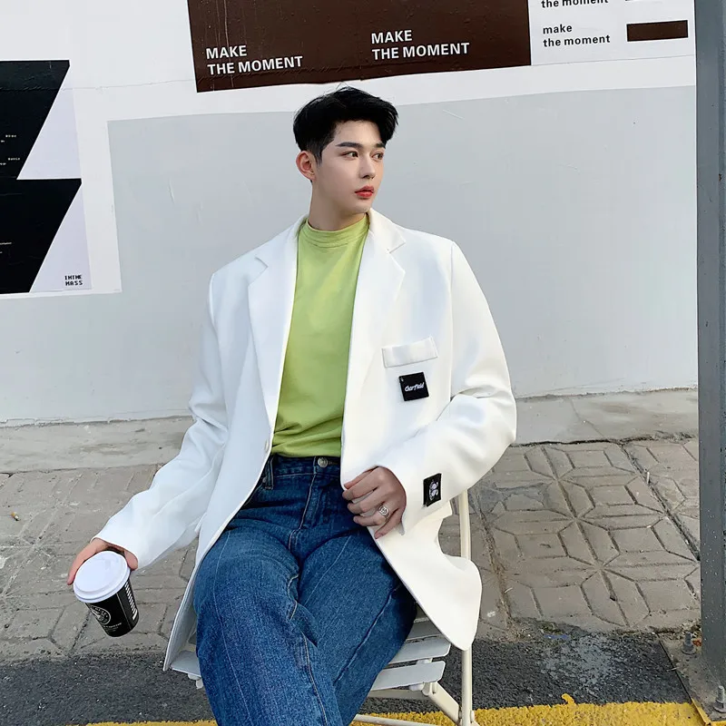 

Sc2020 Spring And Autumn New Korean Version Of The College Style Small Suit Fashion Casual Solid Color Long Coat Jacket White