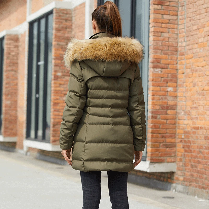 2021 new winter jacket women's warm season women's hooded white duck down fashion jacket with fox fur collar long dress women th