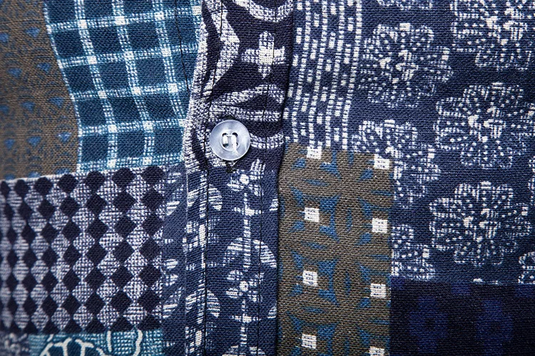 Мужская Повседневная рубашка из хлопка и льна винтажная с цветочным принтом