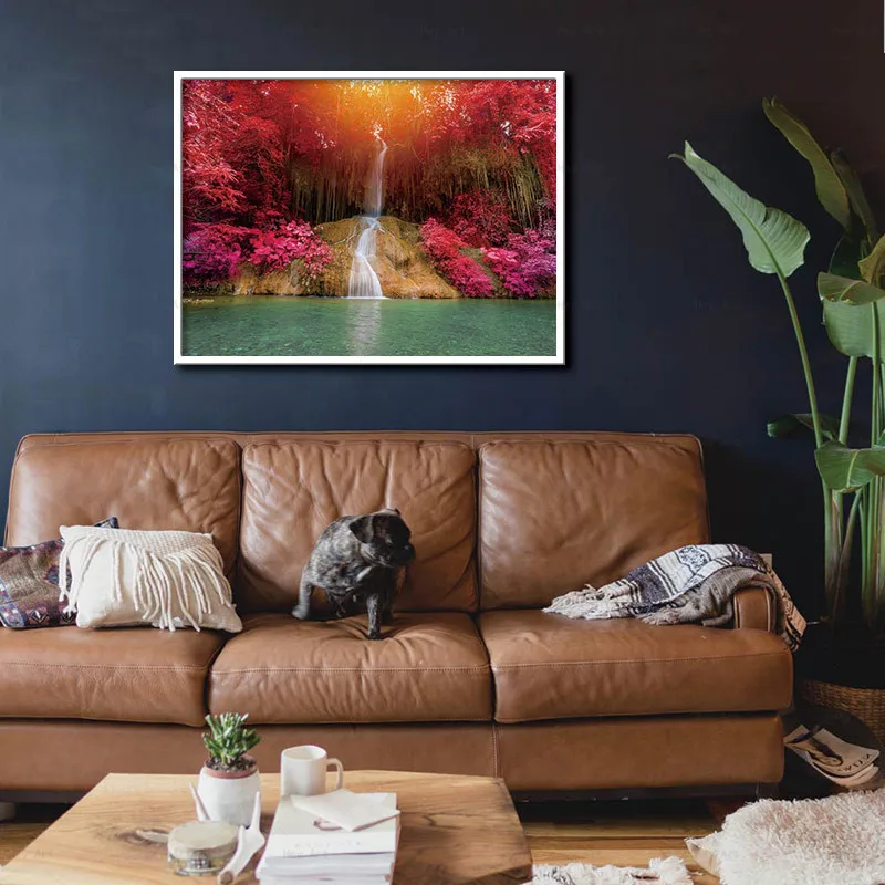 

Canvas Painting Trees Color Leaf Waterfall Nordic Posters and Prints Pictures Living Room Home Decor