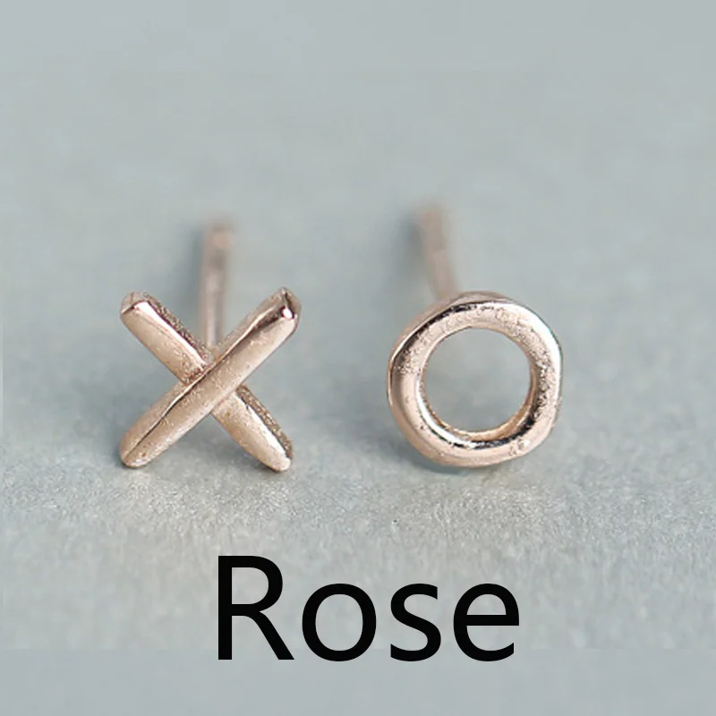 ElfoPlataSi,, 925 пробы, серебро,, Женские Ювелирные изделия, милые, крошечные, асимметричные, 5 мм x 5 мм X O, серьги-гвоздики для дочери, девочки, XY316 - Окраска металла: 1 Pair Rose