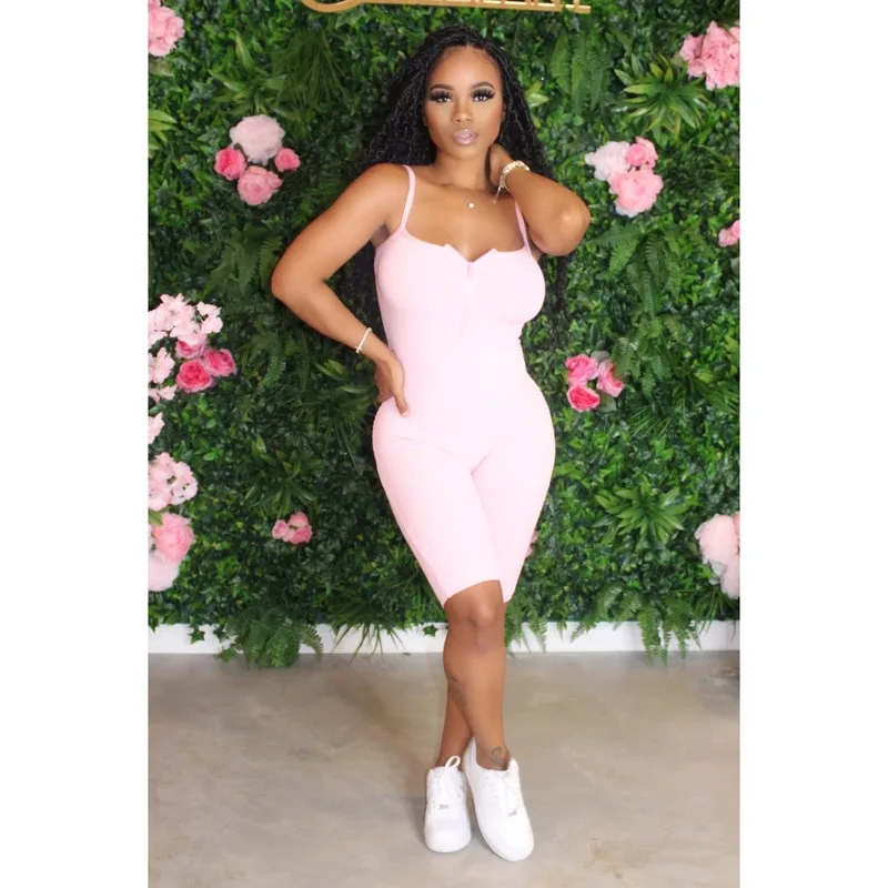 

Fashion Jumpsuit Front Zipper bodysuit Sleeveless Shoild Color Short rompers jumpsuit women summer 2020