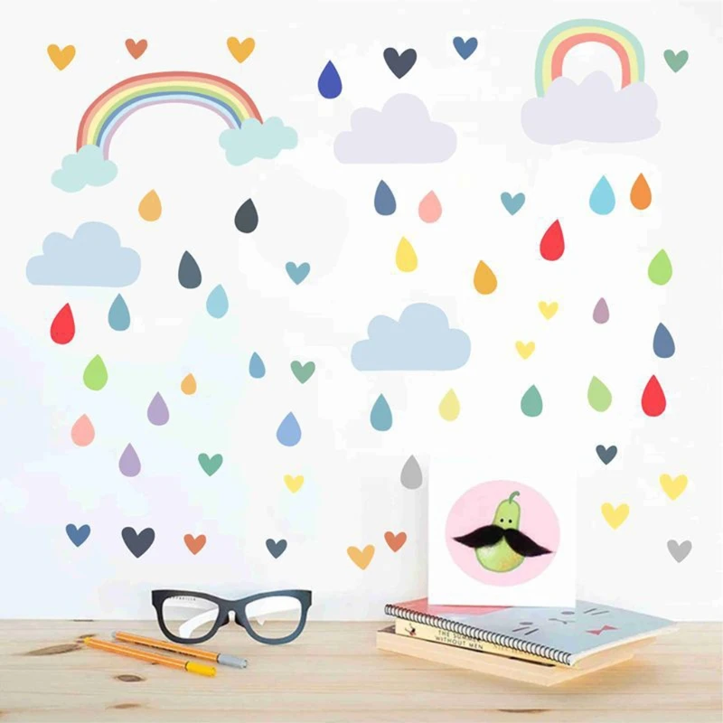

Cartoon Rainbow Raindrops Wall Sticker Baby Nursery Bedroom Living Room Decor